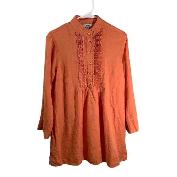 J. Peterman Tops - J. Peterman Orange Linen Button Front Tunic Top
